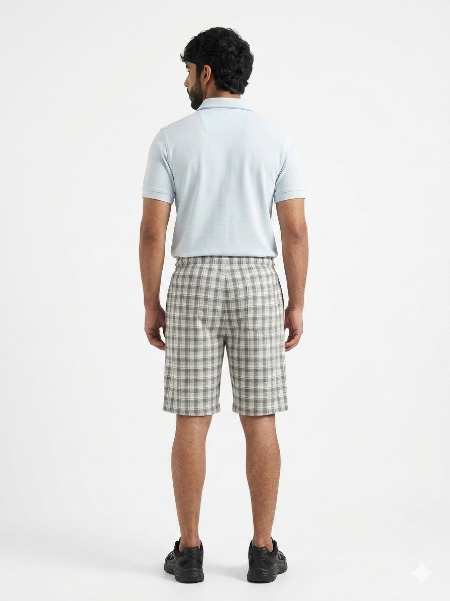 Grey and White Checked Shorts - Image 3
