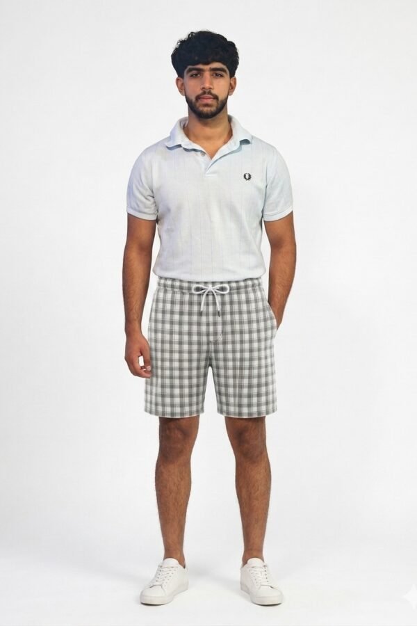 Grey and White Checked Shorts