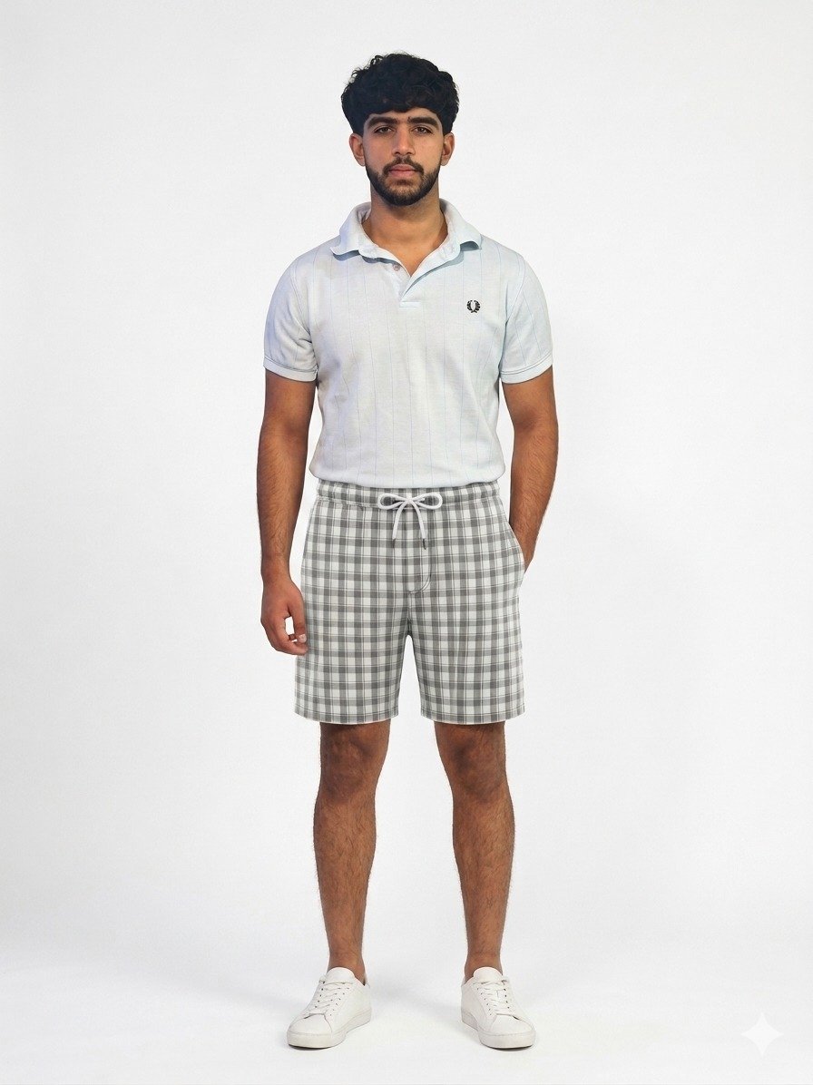 Grey and White Checked Shorts
