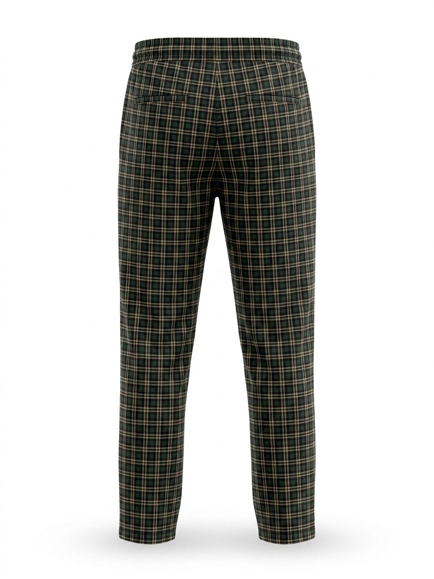 Dark Green & Beige Checked Lounge Trousers - Image 2