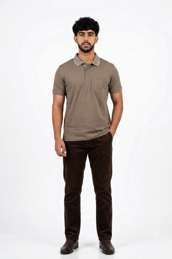 Grey Cotton Polo T-Shirt