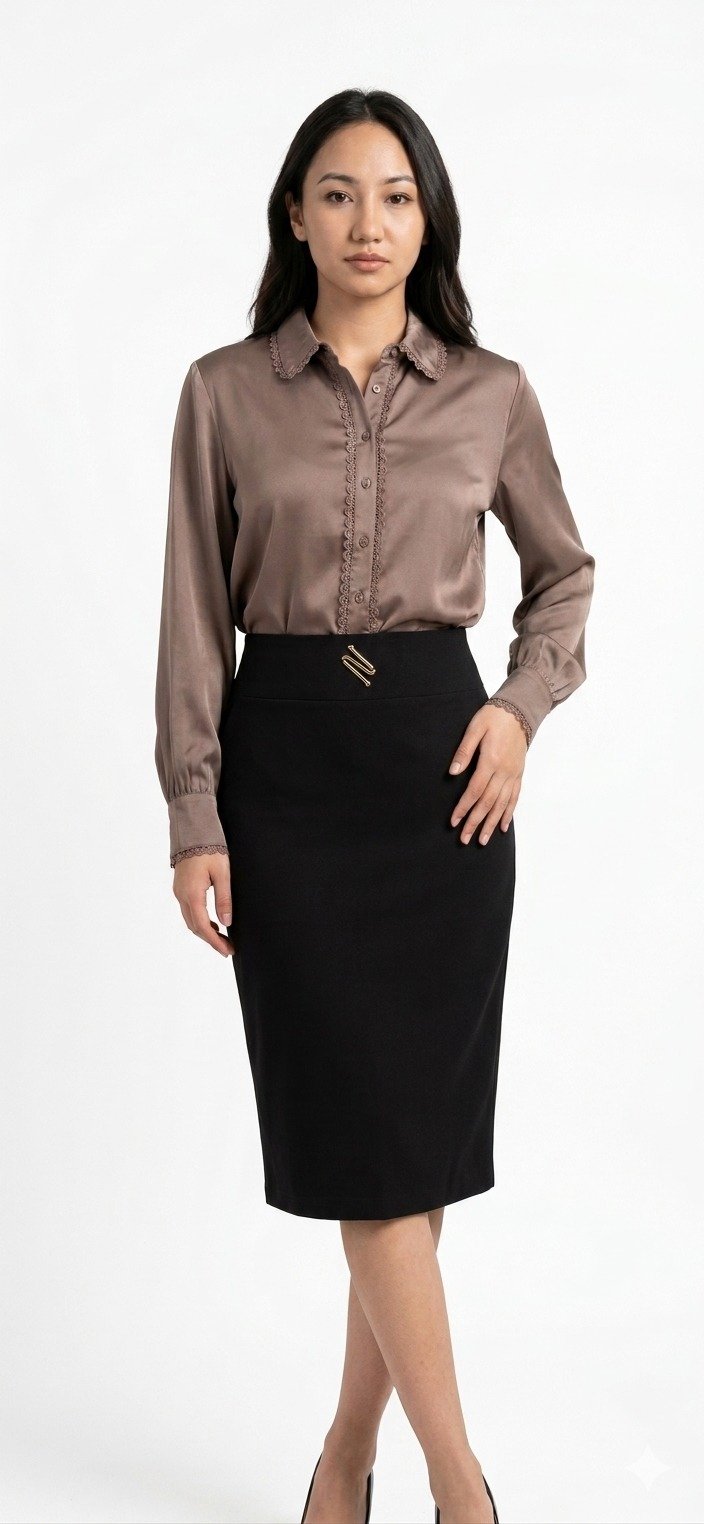 Mocha Brown Pencil Skirt 2-Piece Co-ord Set