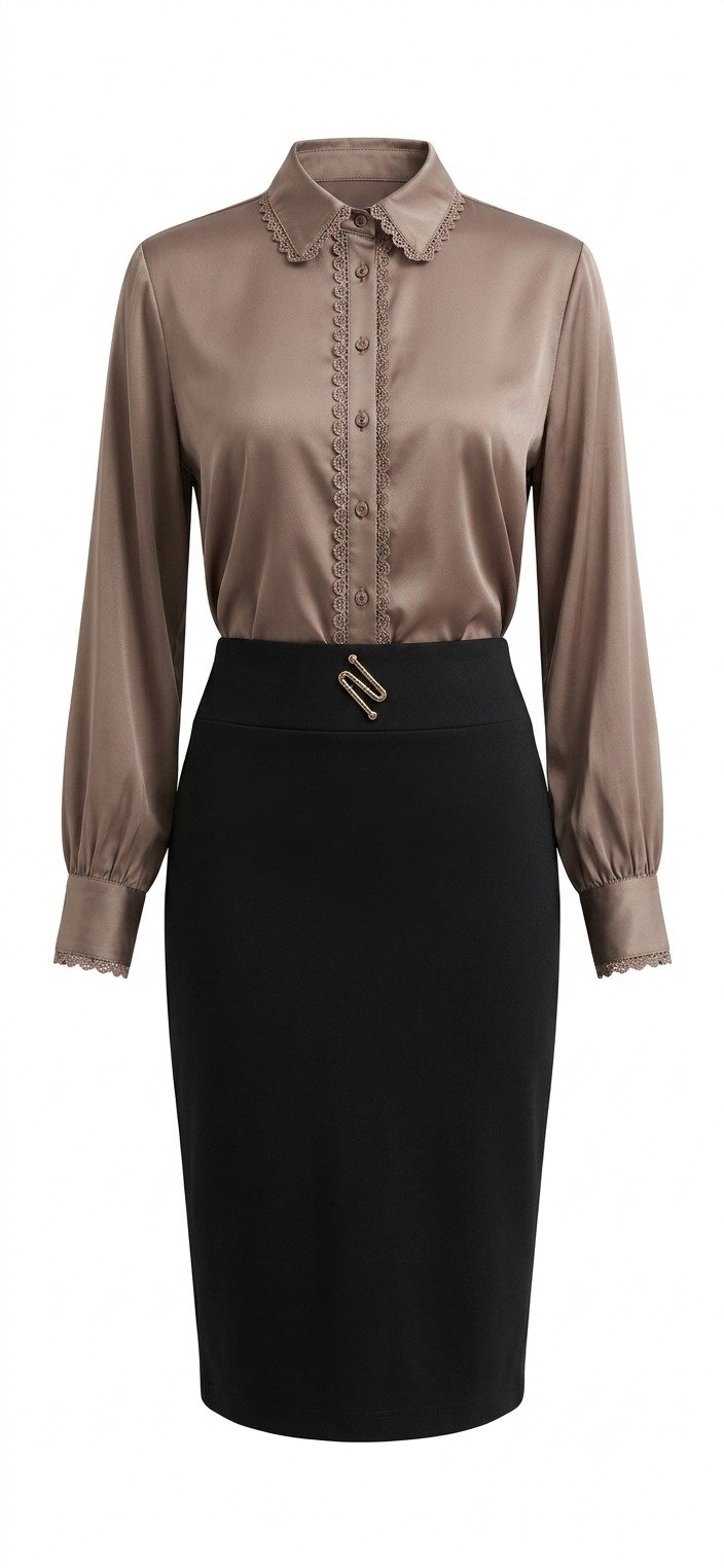 Mocha Brown Pencil Skirt 2-Piece Co-ord Set - Image 4