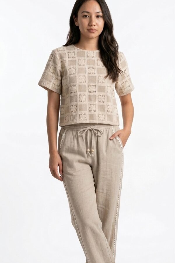 Beige Embroidered 2-Piece Co-ord Set