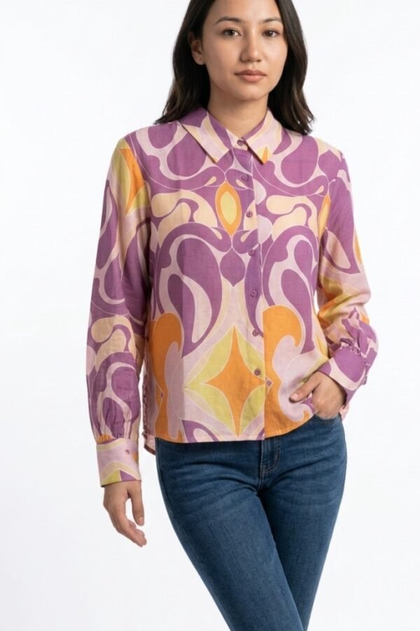 Women's Abstract Long-Sleeve Cotton Shirt