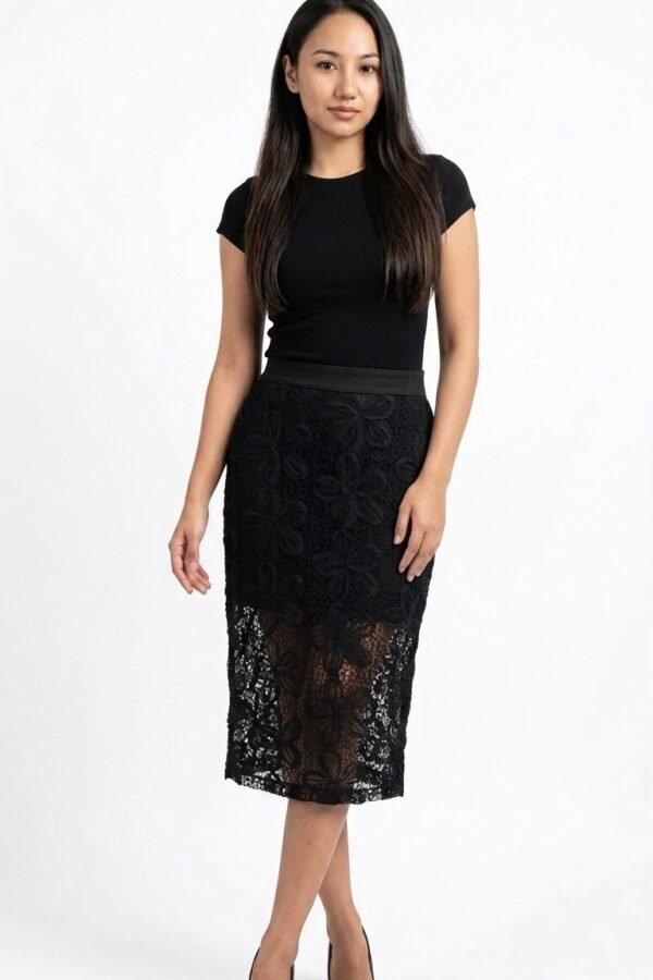 Black Floral Lace Pencil Skirt