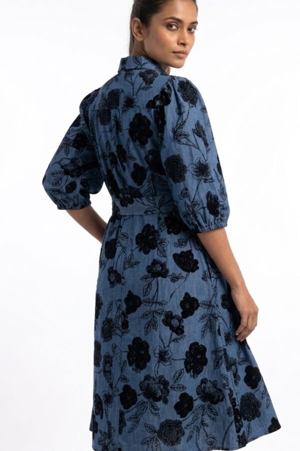 Women's Blue Midi Dress with Belt