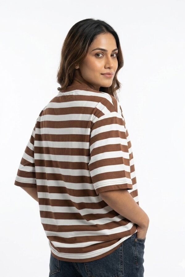 Women's Brown and White Striped Los Angeles Graphic T-Shirt