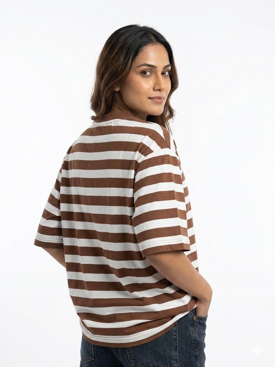 Women's Brown and White Striped Los Angeles Graphic T-Shirt - Image 2