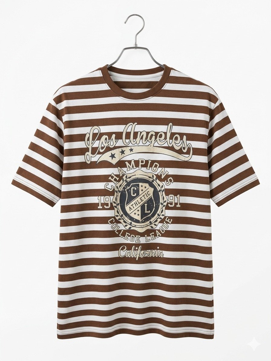 Women's Brown and White Striped Los Angeles Graphic T-Shirt - Image 4