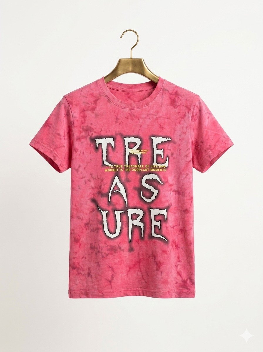 Women's Hot Pink Tie-Dye "TREASURE" Graphic T-Shirt - Image 2