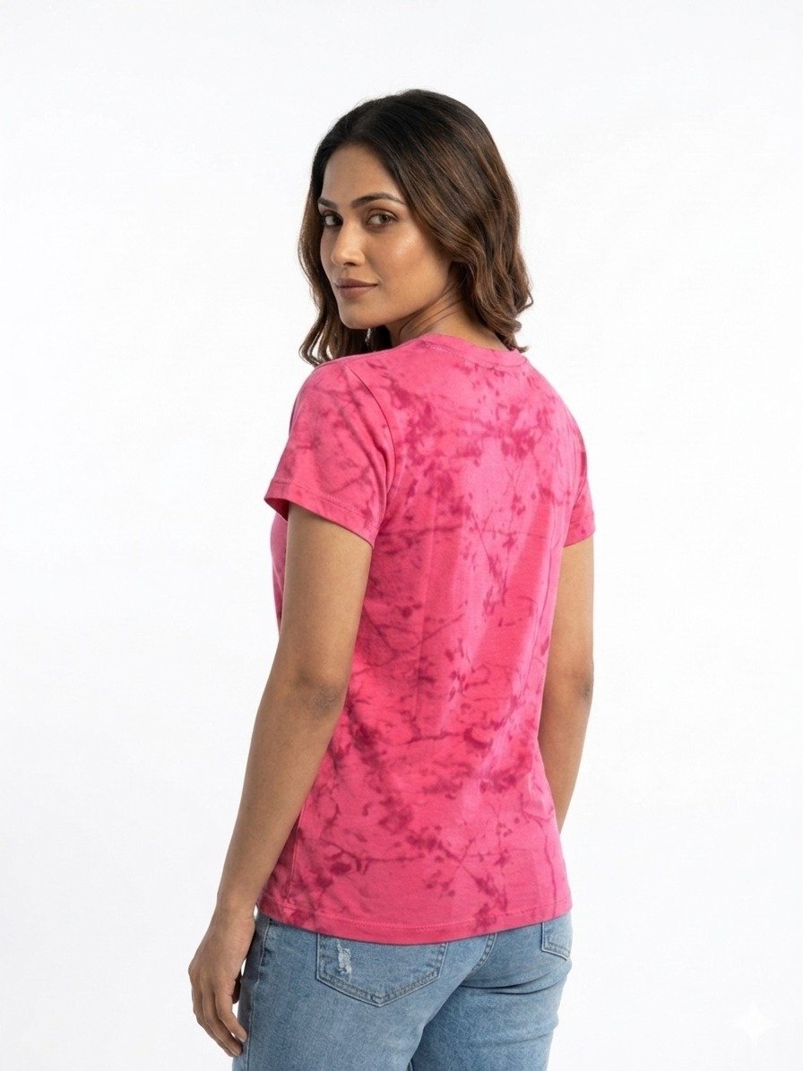 Women's Hot Pink Tie-Dye "TREASURE" Graphic T-Shirt - Image 4