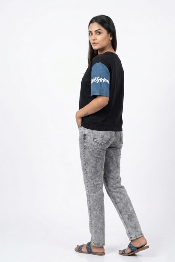 Women's Black Cotton Graphic T-Shirt