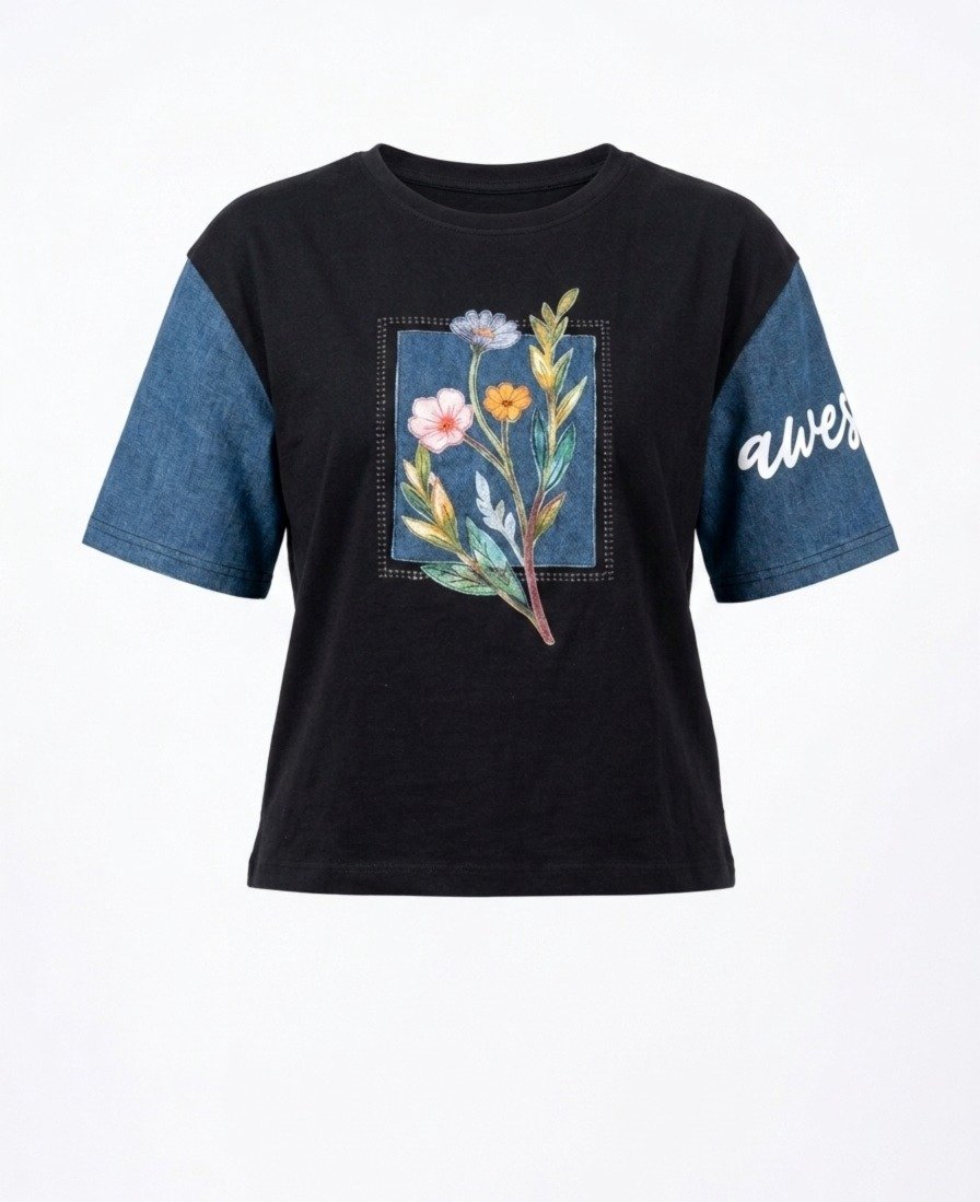 Women's Black Cotton Graphic T-Shirt - Image 4