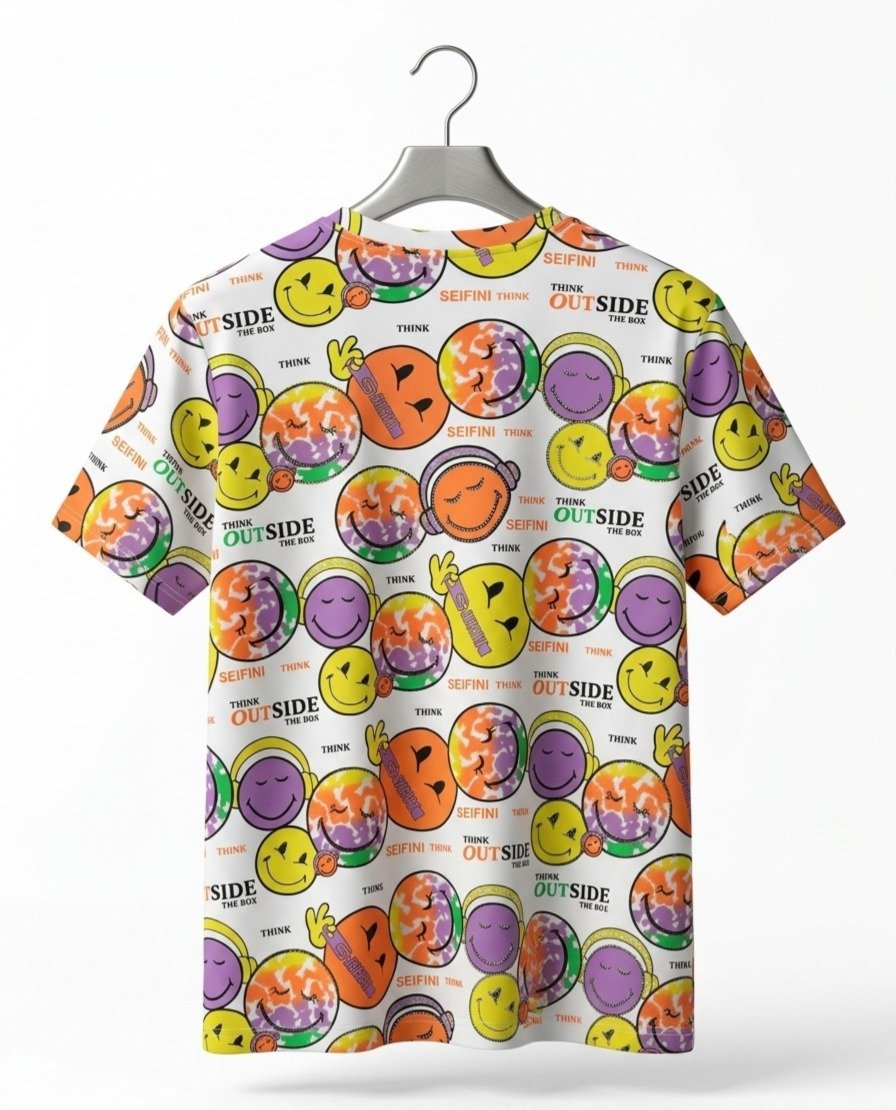 Women's White Multi-Color Smiley Face T-Shirt - Image 4