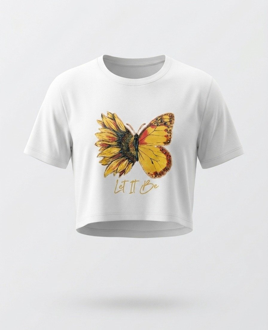 Women's White Graphic Crop Top "Let It Be" - Image 5