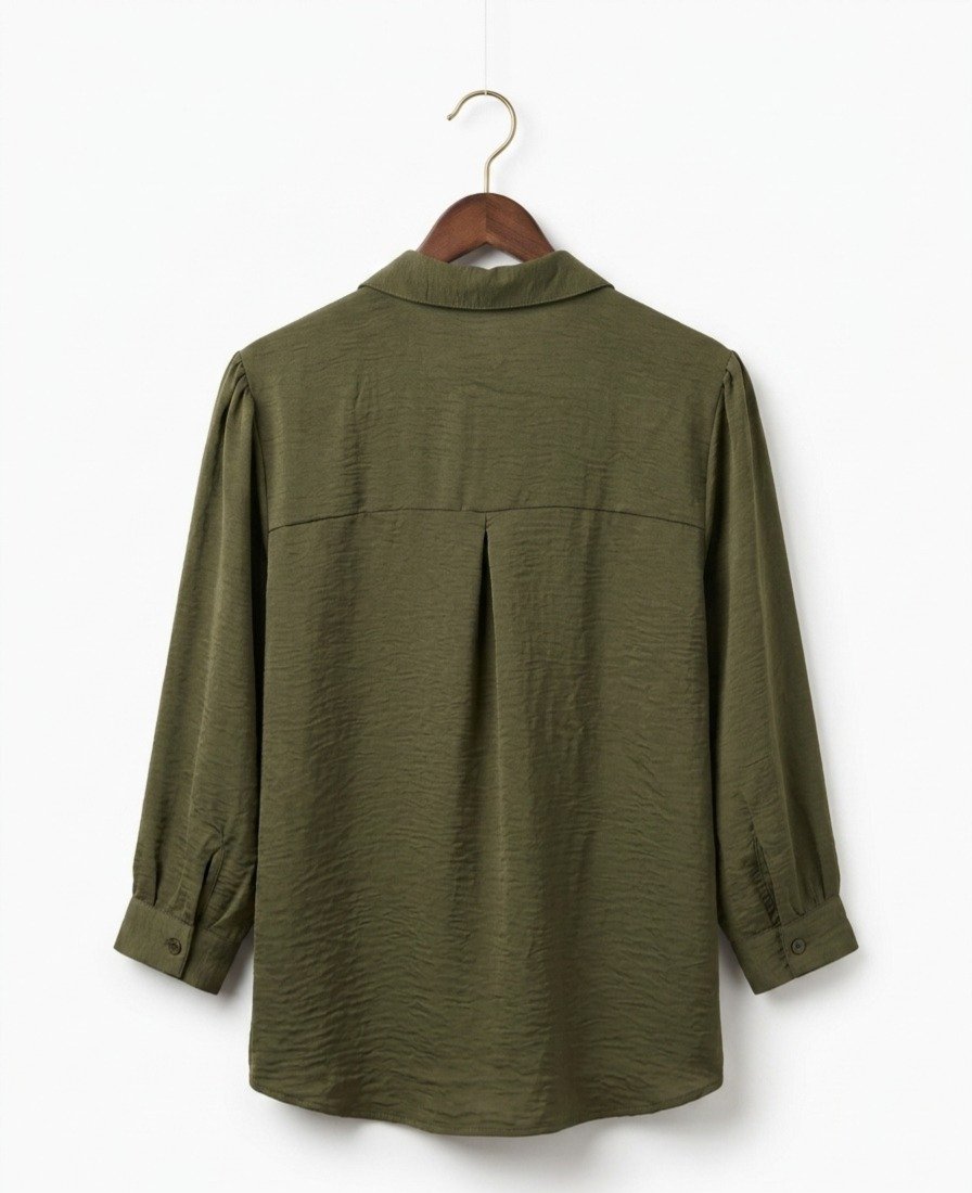 Women's Olive Green Floral Embroidered Button-Down Shirt - Image 5