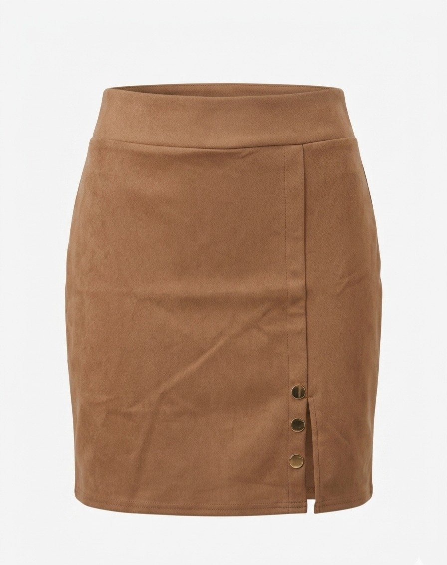 Women's Tan Button-Detail High-Waisted Pencil Skirt - Image 3
