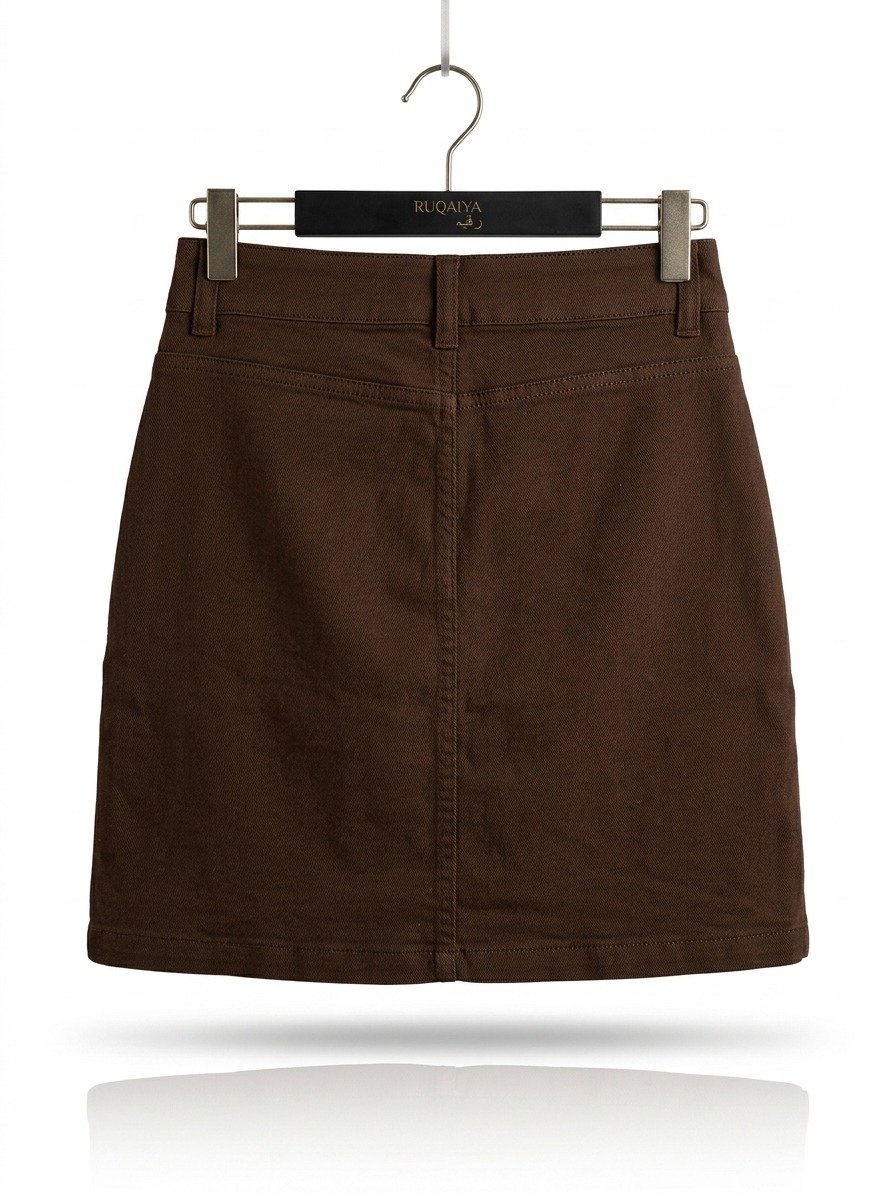 Women's Chocolate Brown Denim Mini Skirt - Image 4