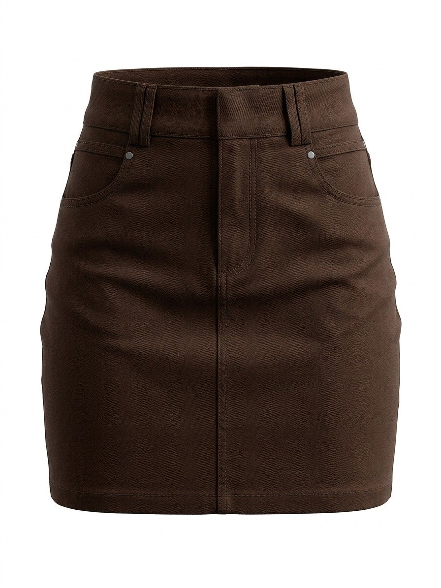 Women's Chocolate Brown Denim Mini Skirt - Image 5