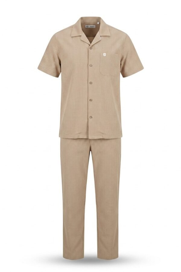Men's Tan Textured Button-Down Shirt and Trouser Co-Ord Set
