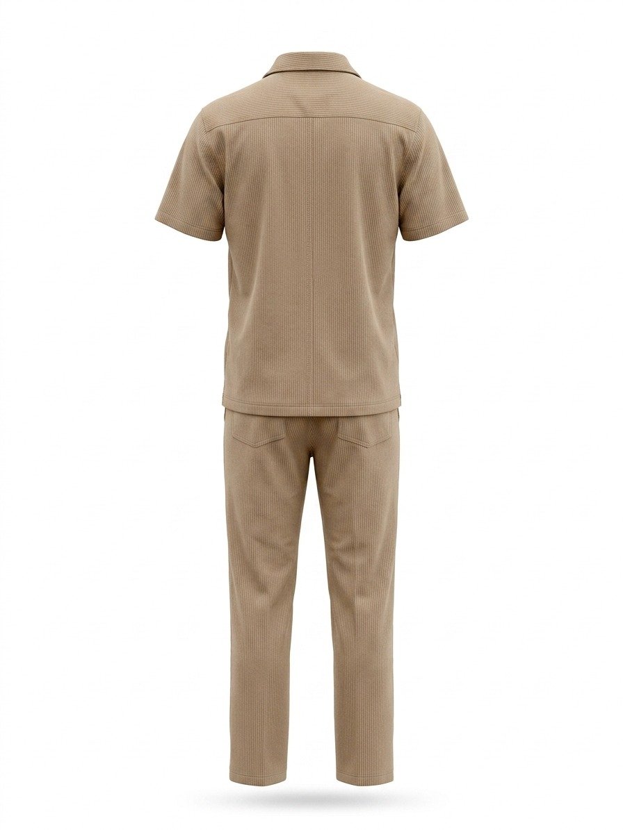 Men's Tan Textured Button-Down Shirt and Trouser Co-Ord Set - Image 5