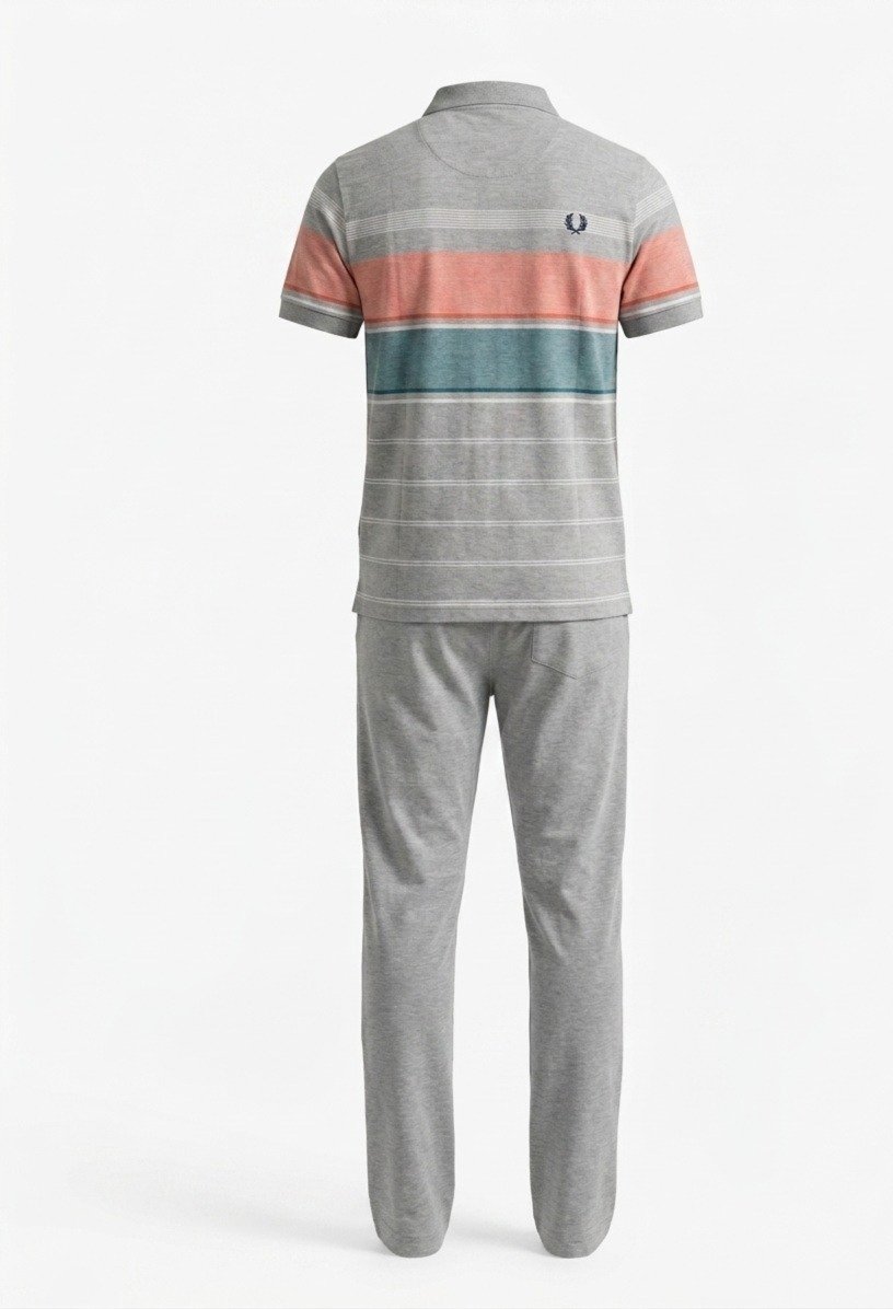 Men's Grey Multi-Stripe Polo and Casual Lounge Jogger Set - Image 5