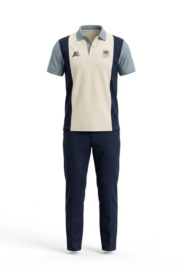 Men's Color-Block Polo Shirt with Navy Trouser Ensemble