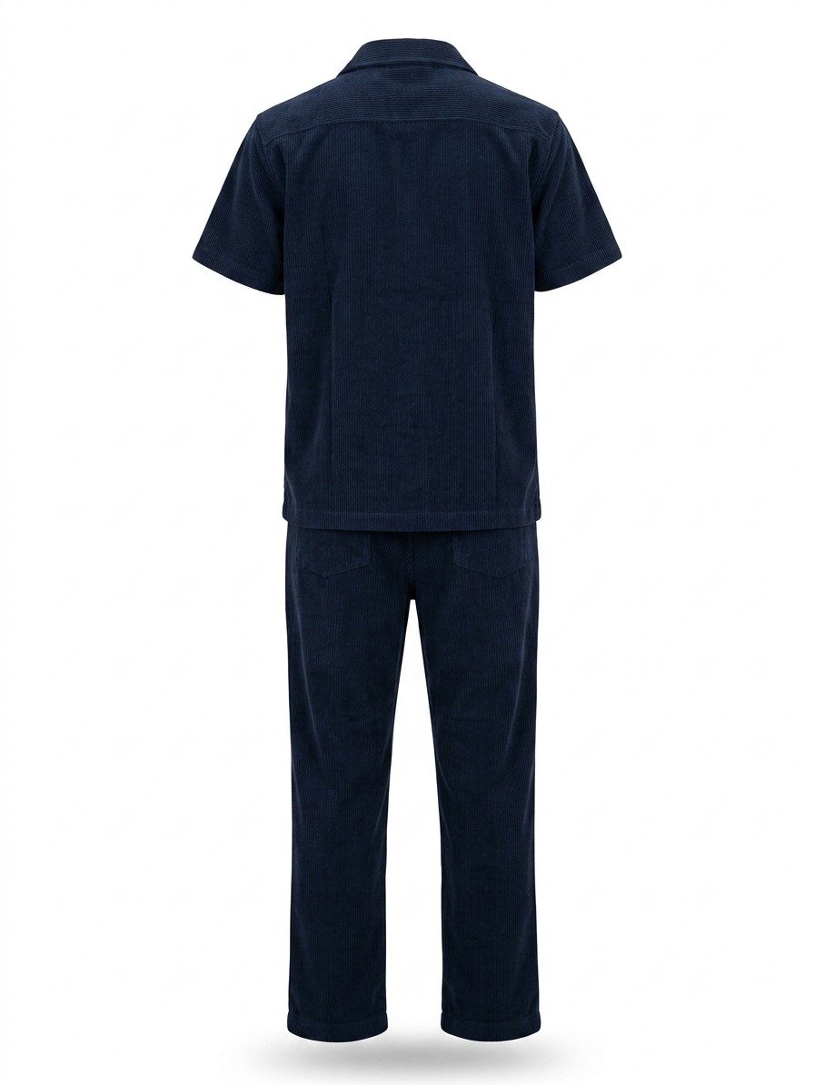 Men's Navy Textured Button-Down Shirt and Trouser Co-Ord Set - Image 3