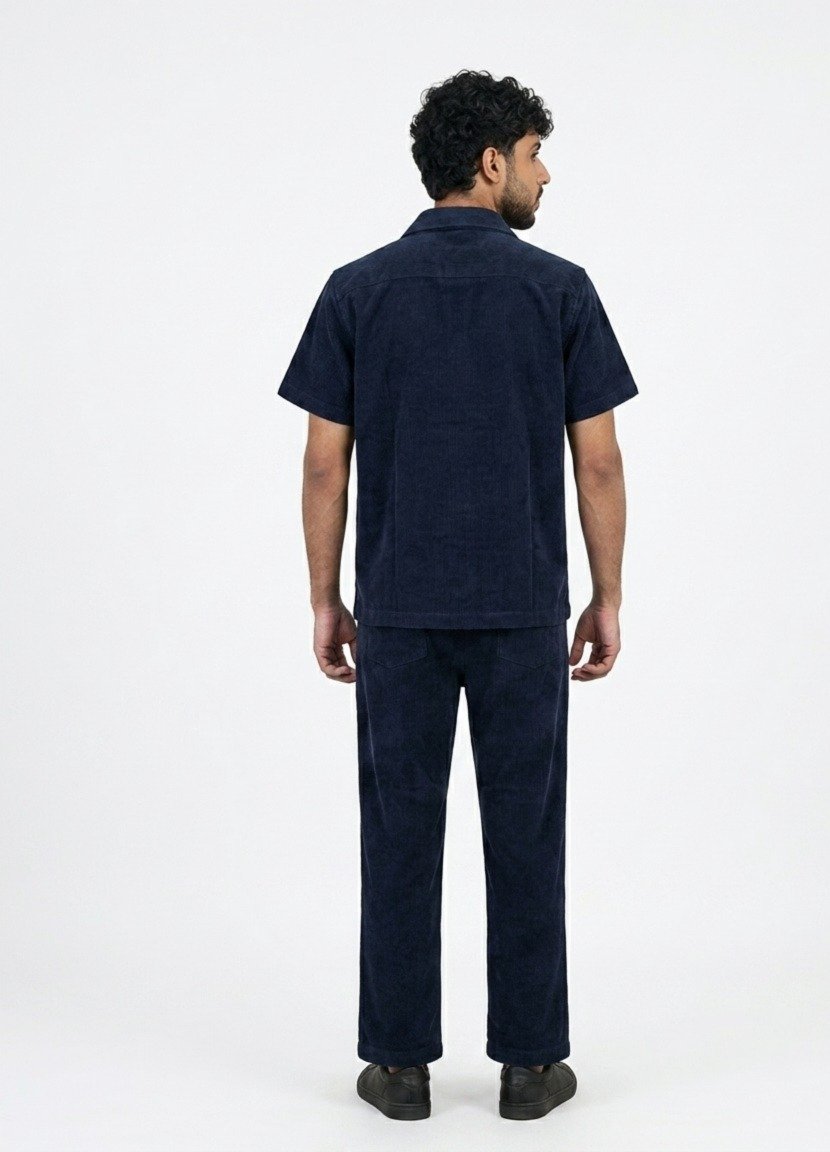 Men's Navy Textured Button-Down Shirt and Trouser Co-Ord Set - Image 5