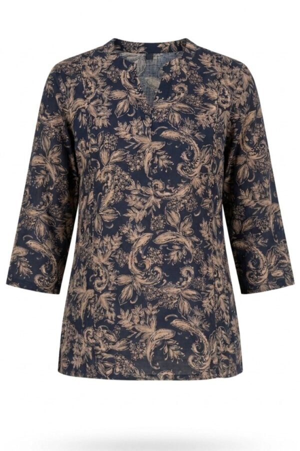 Women's Navy Blue Floral Printed Cotton Tunic Top