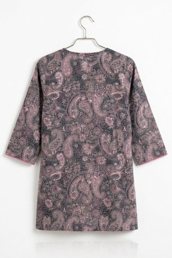 Women's Navy and Pink Paisley Printed Cotton Tunic Top