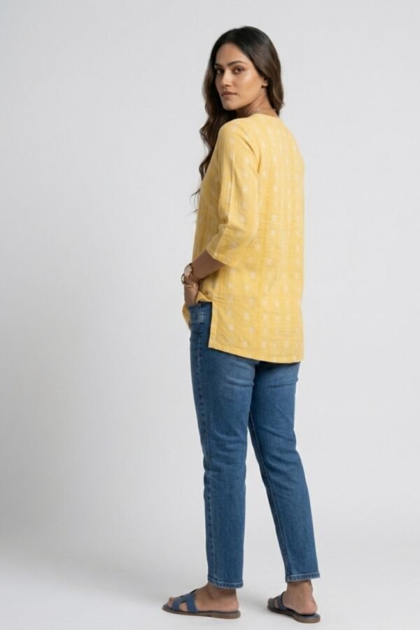 Women's Yellow Floral Block-Print Cotton Tunic Top