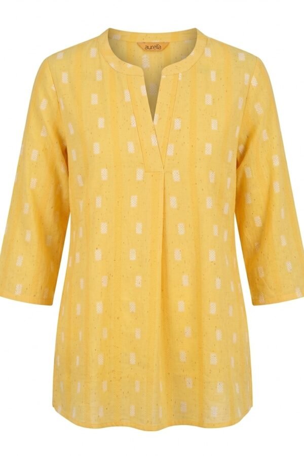 Women's Yellow Floral Block-Print Cotton Tunic Top