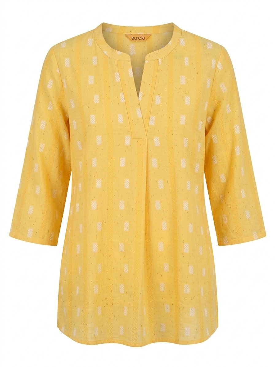 Women's Yellow Floral Block-Print Cotton Tunic Top - Image 2