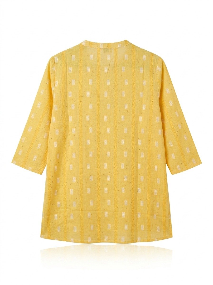 Women's Yellow Floral Block-Print Cotton Tunic Top - Image 3