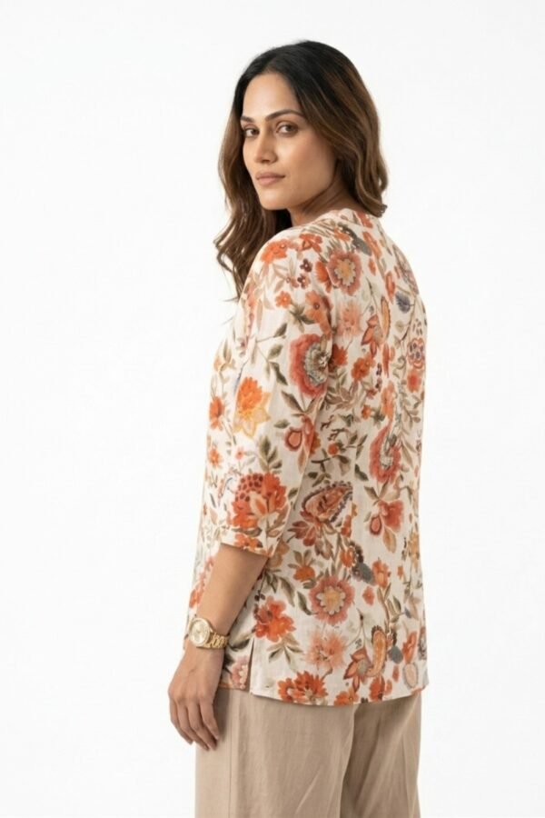 Women's Floral Printed Cotton Tunic with Mandarin Collar