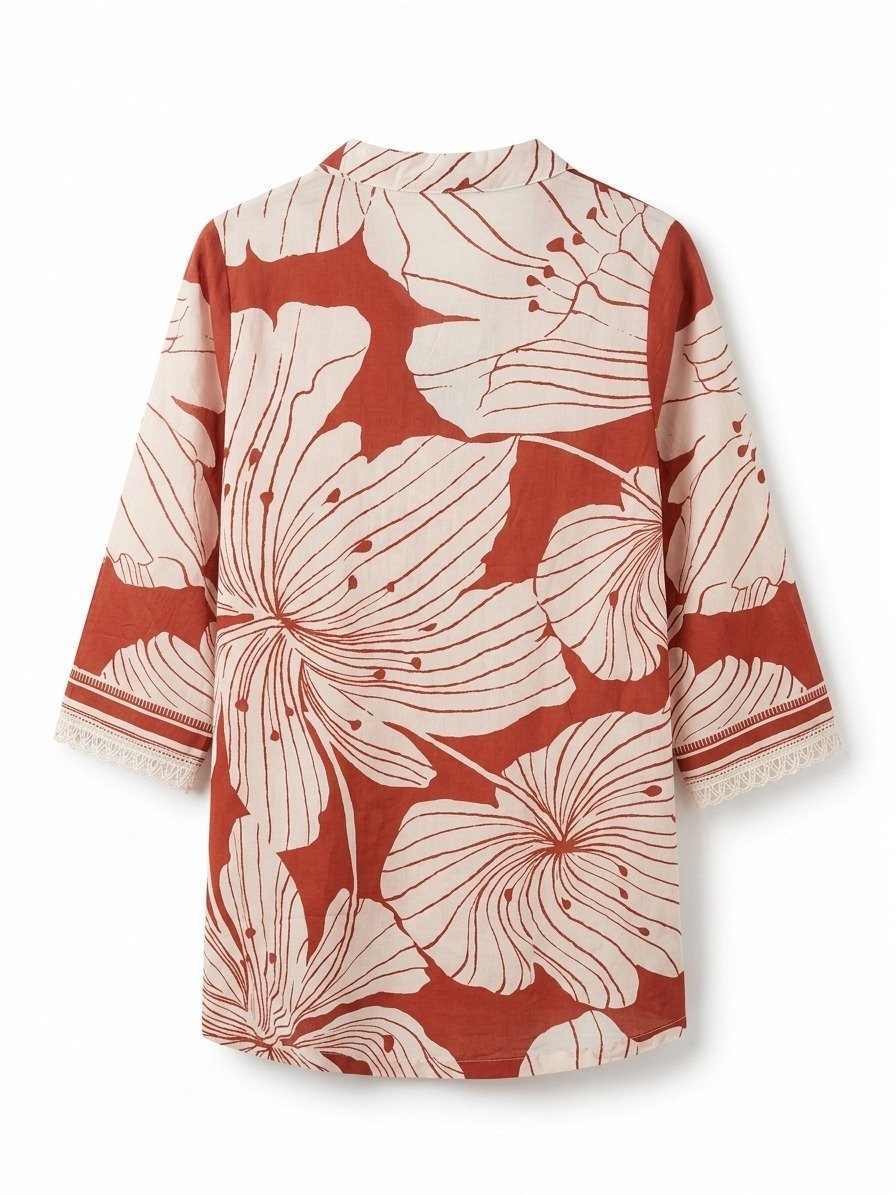 BIBA Women's Floral Print Cotton Tunic with Mandarin Collar - Image 3