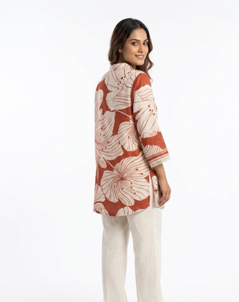BIBA Women's Floral Print Cotton Tunic with Mandarin Collar - Image 5