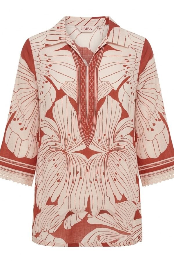 BIBA Women's Floral Print Cotton Tunic with Mandarin Collar