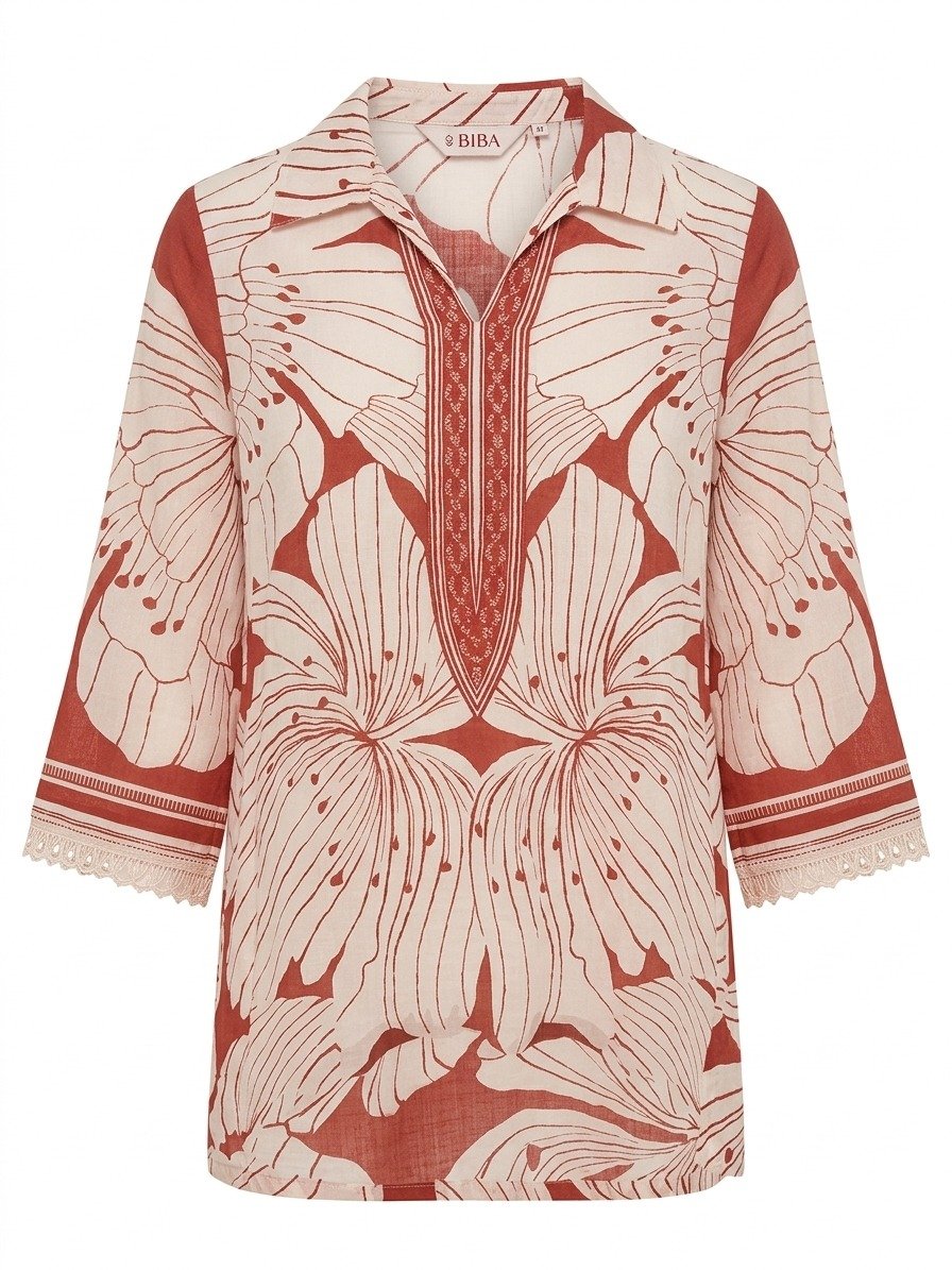 BIBA Women's Floral Print Cotton Tunic with Mandarin Collar - Image 2