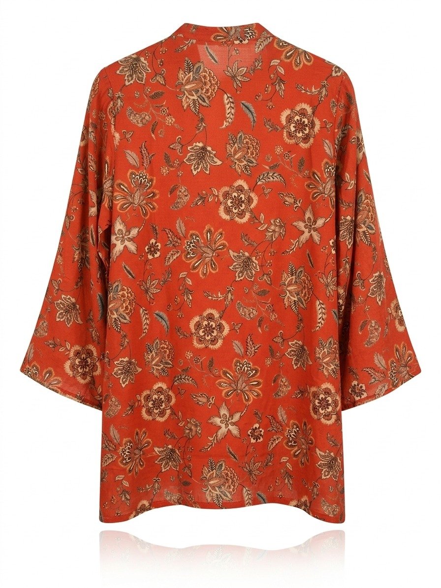 Women's Red Floral Printed Tunic with Mirror Work Embroidery - Image 5