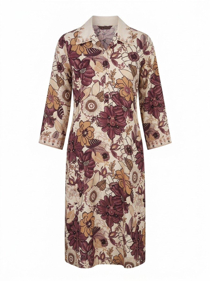 Floral Print Collared Straight Kurti - Image 4