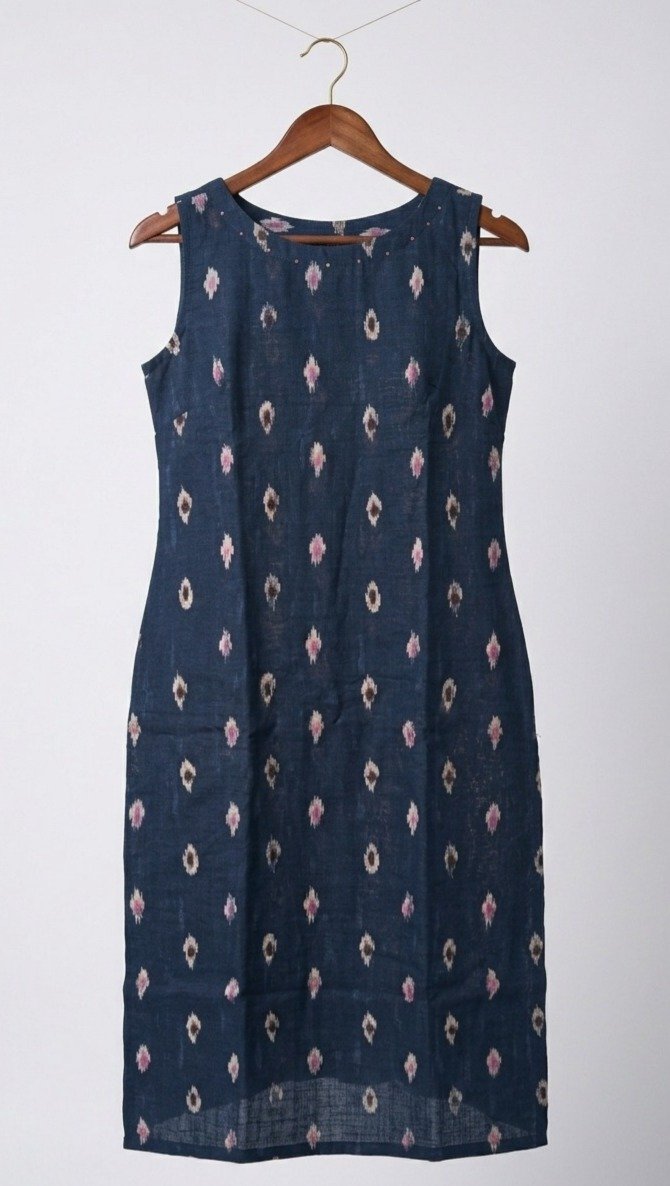 Navy Blue Ikat Print Kurti - Image 3