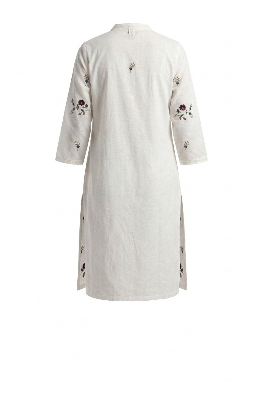 White Floral Embroidered Straight Kurti - Image 6