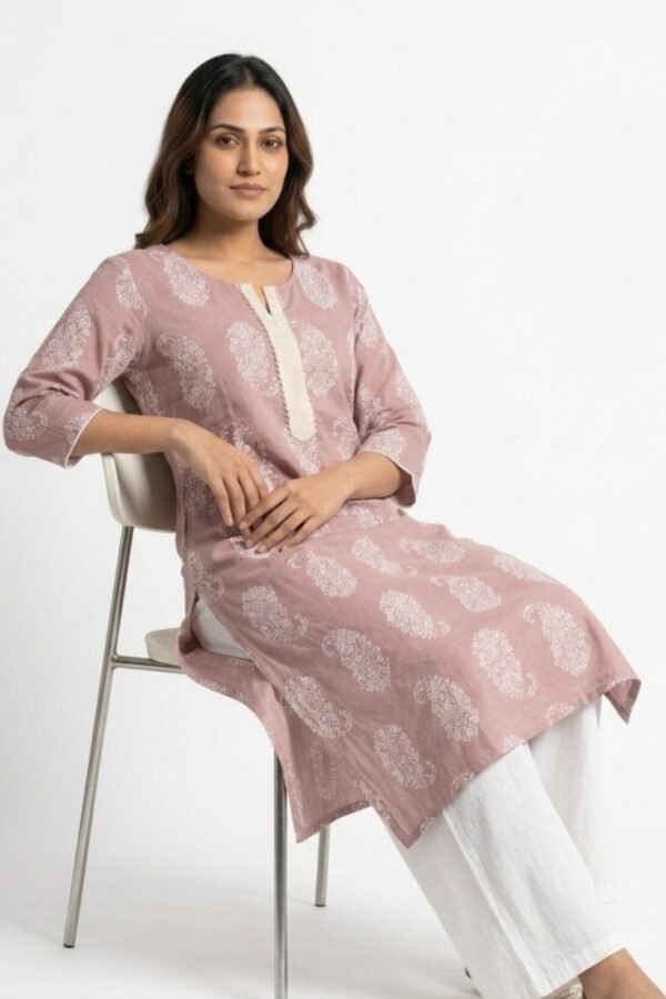 Mauve Paisley Print Cotton Kurti