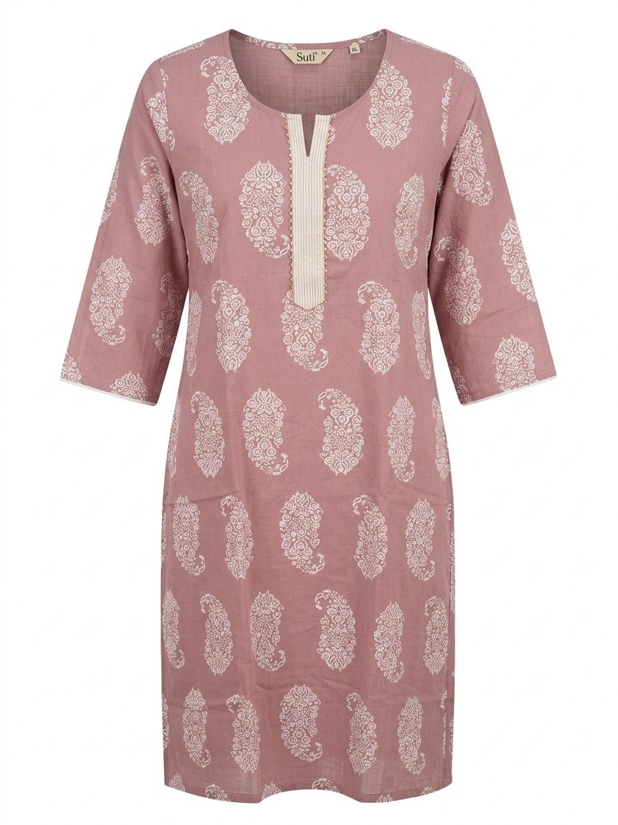 Mauve Paisley Print Cotton Kurti - Image 3