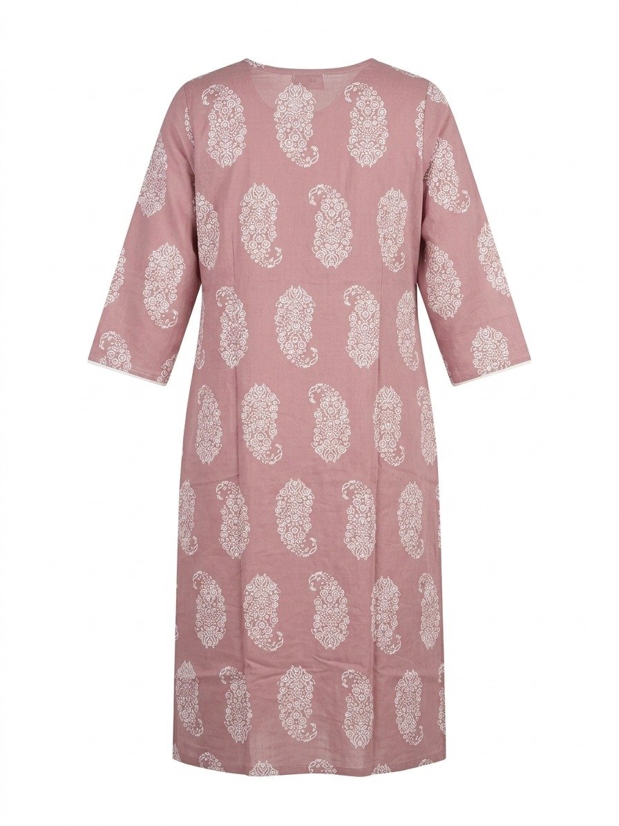 Mauve Paisley Print Cotton Kurti - Image 4