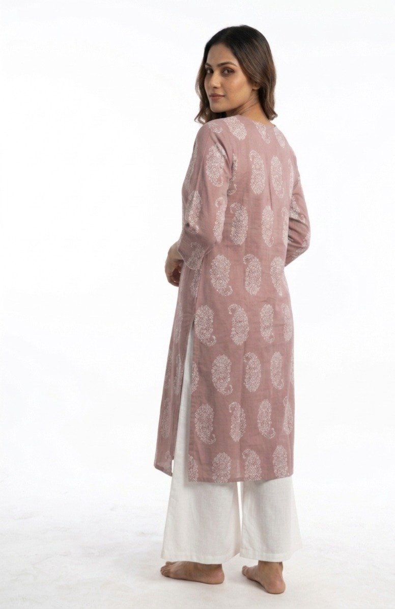 Mauve Paisley Print Cotton Kurti - Image 5