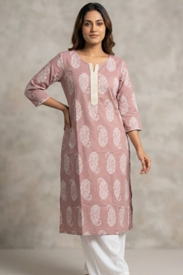 Mauve Paisley Print Cotton Kurti
